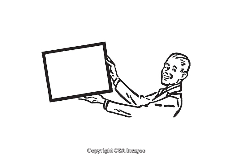Illustration of a Cheerful Man Holding a Blank Rectangular Frame