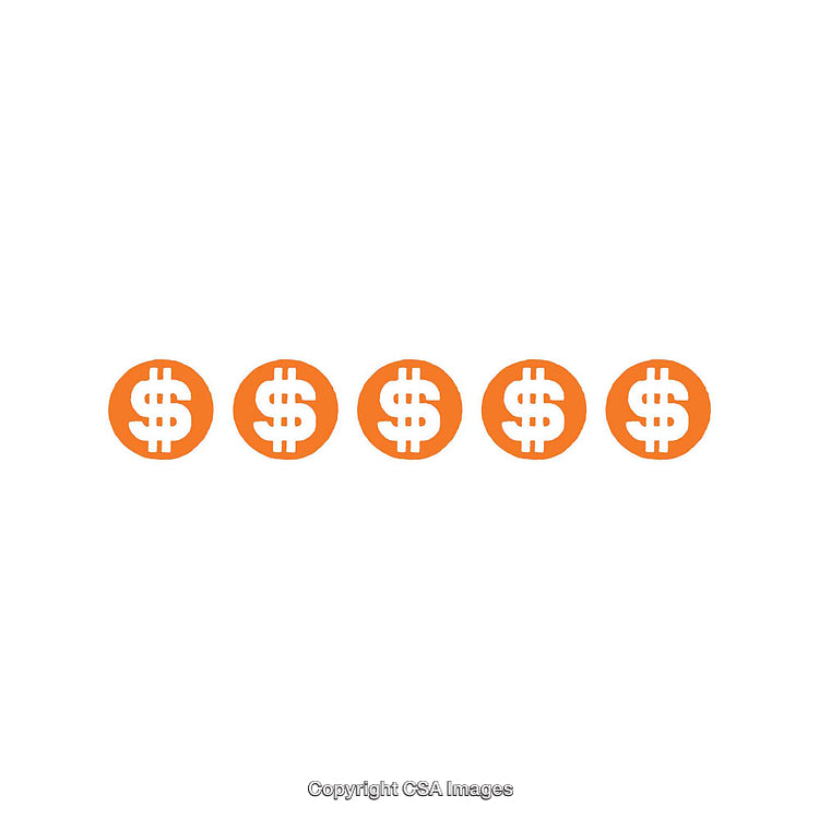 Five Orange Dollar Symbols Aligned in a Minimalist Design on White Background