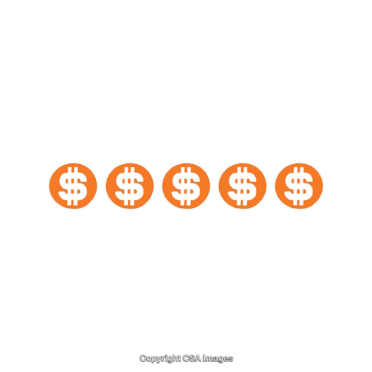 Five Orange Dollar Symbols Aligned in a Minimalist Design on White Background