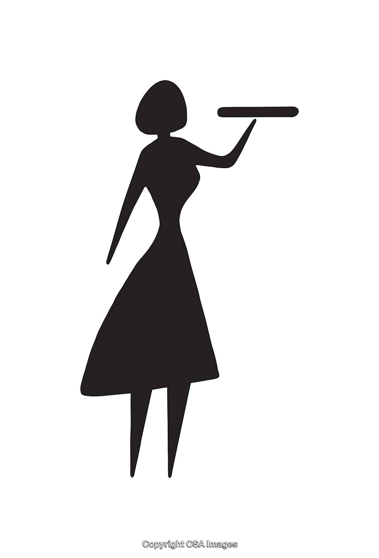 Silhouette Icon of a Woman Carrying a Tray in Black and White