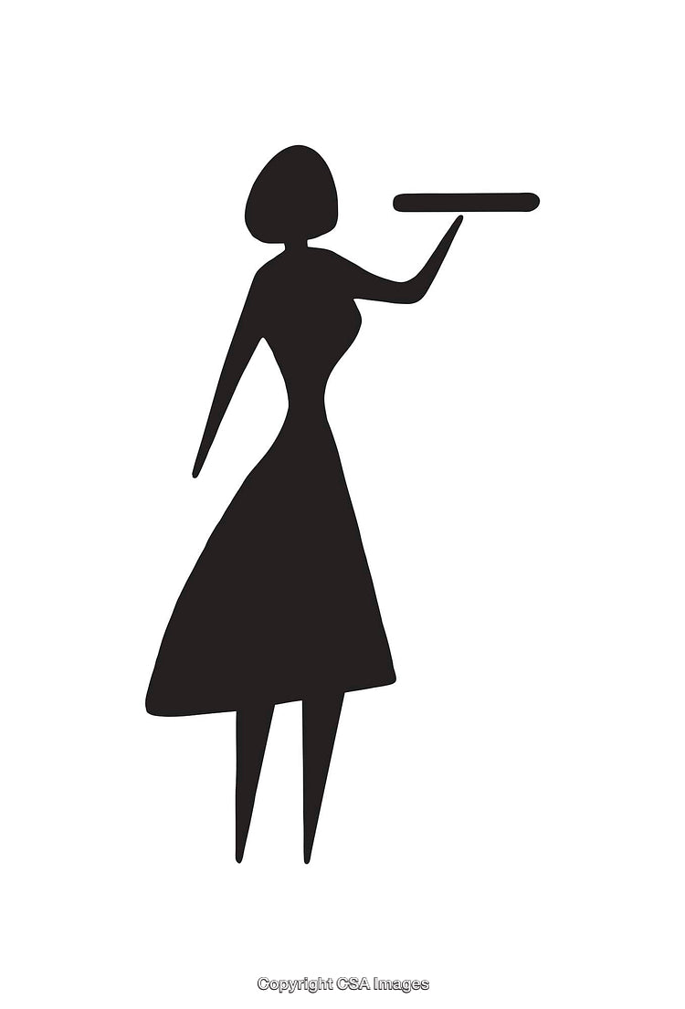 Silhouette Icon of a Woman Carrying a Tray in Black and White