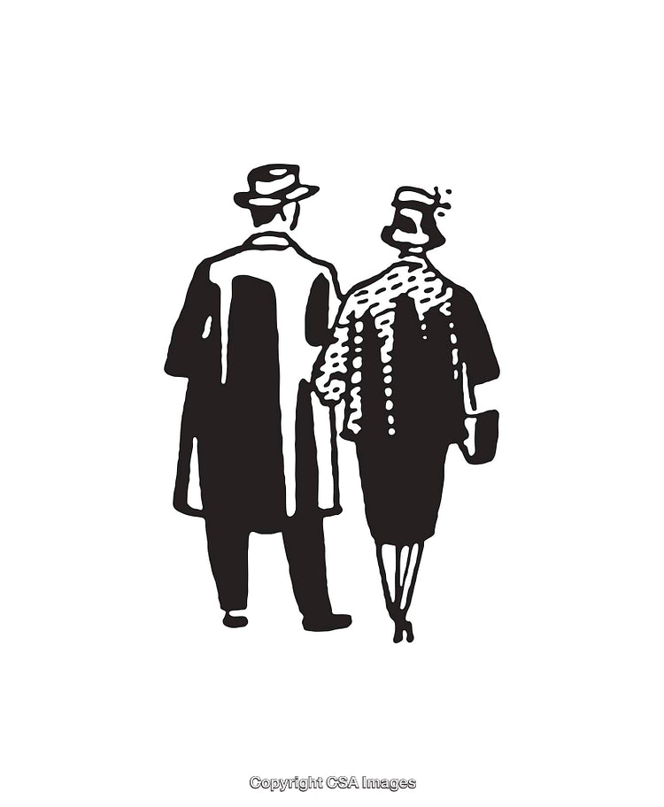 Vintage Illustration of a Couple Strolling in Elegant Attire
