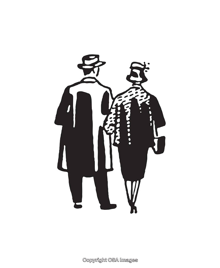 Vintage Illustration of a Couple Strolling in Elegant Attire