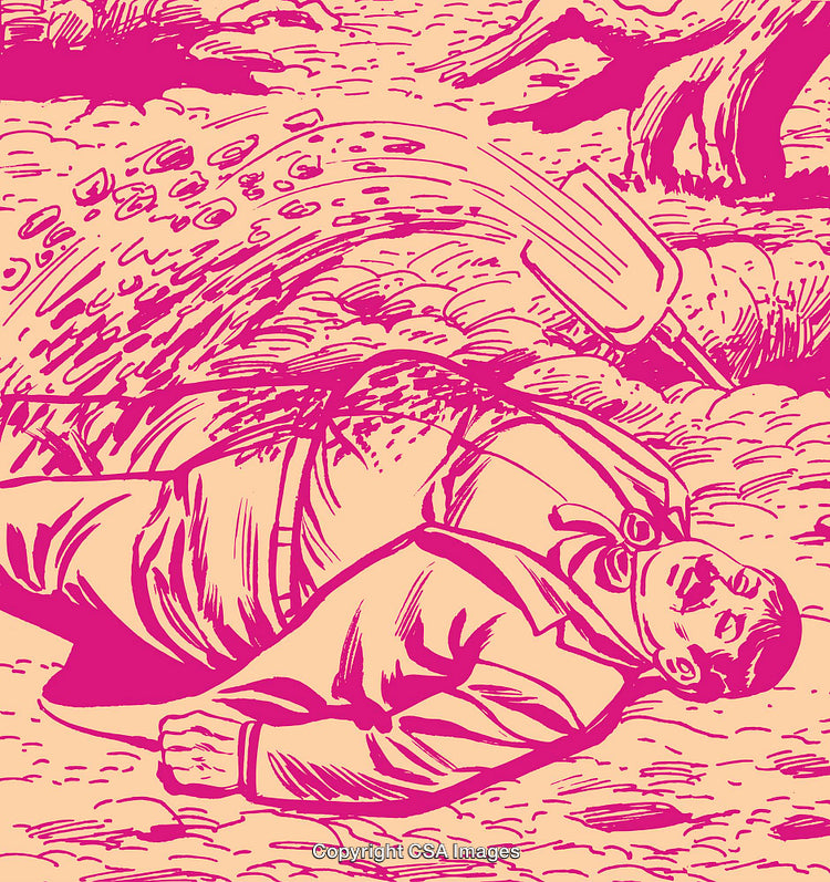 Surreal Illustration of a Man Lying on a Textured Landscape