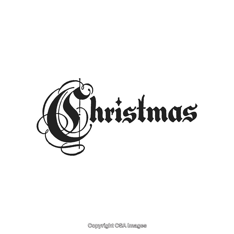 Elegant Black Gothic Lettering Depicting the Word Christmas on White Background