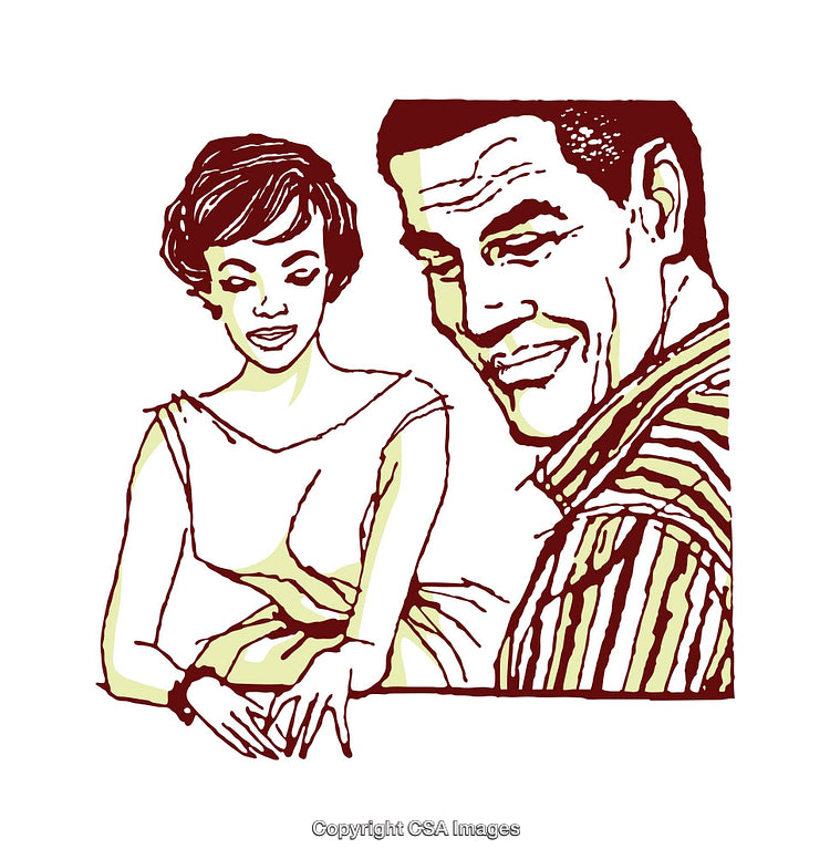 Vintage Style Illustration of a Smiling Couple in Conversation