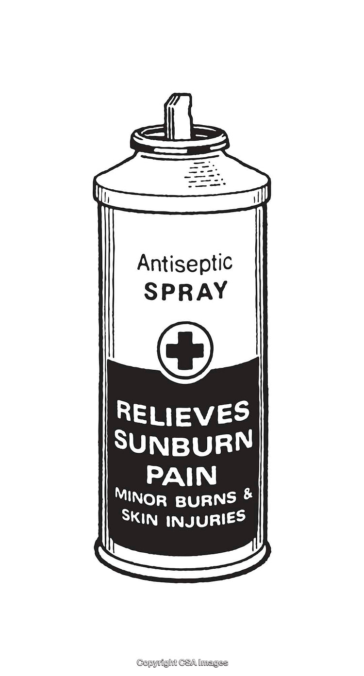 Black and White Line Art of Antiseptic Spray Can for Sunburn Relief