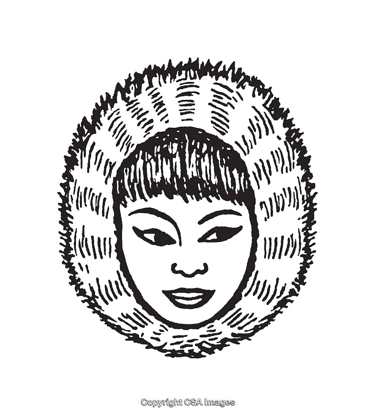 Black And White Line Art Illustration of a Person in Fur Hood
