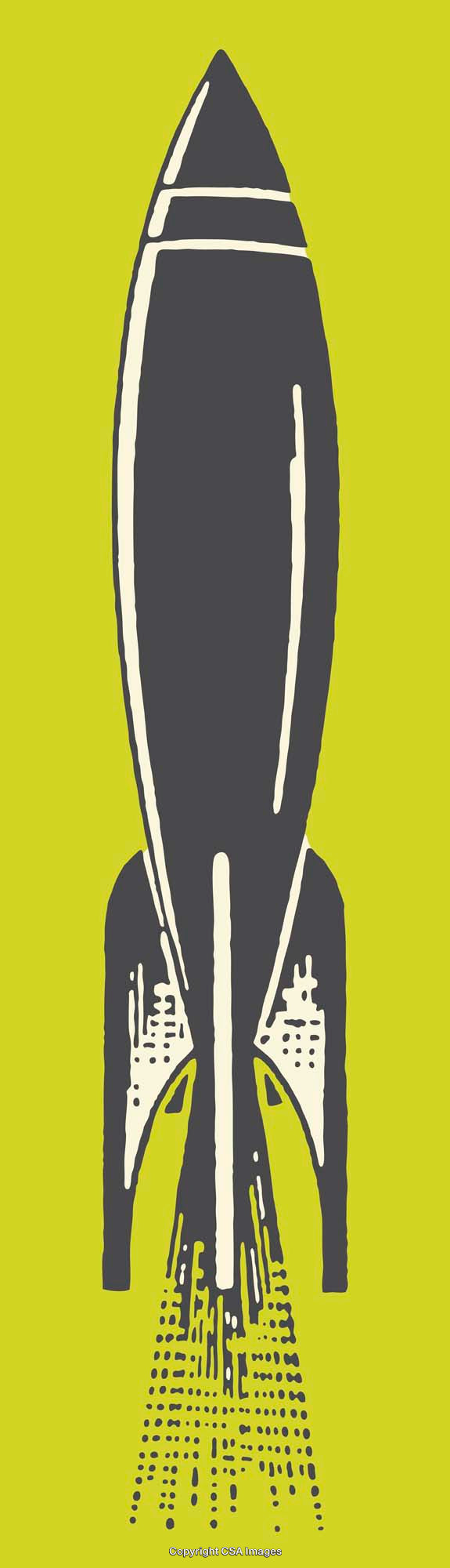 Retro Styled Rocket Illustration on Bright Yellow Background