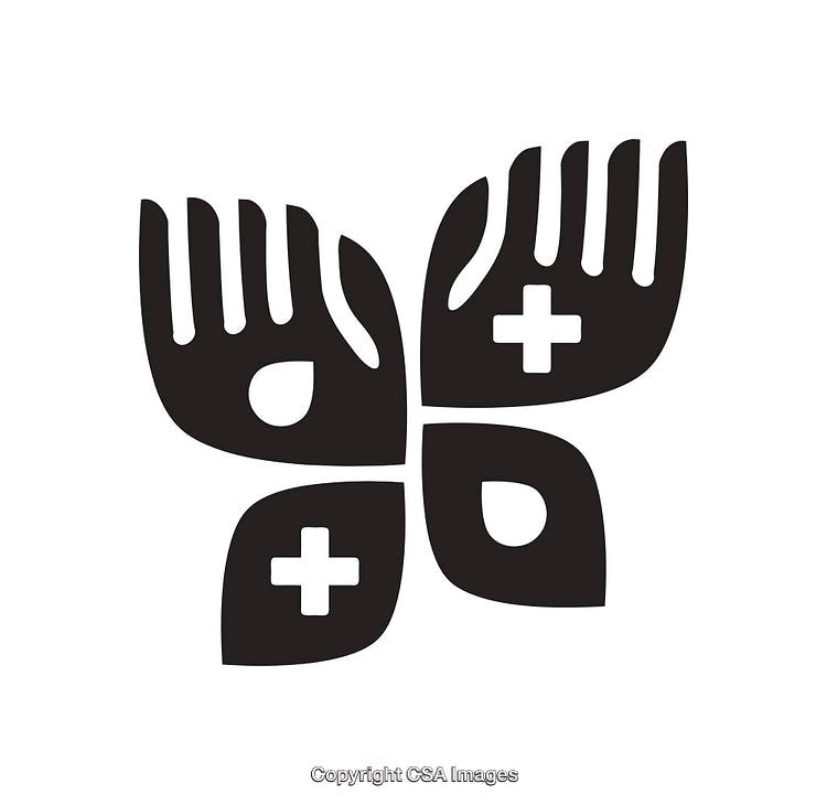 Symbolic Design Featuring Hands and Crosses in Black and White Graphic Style