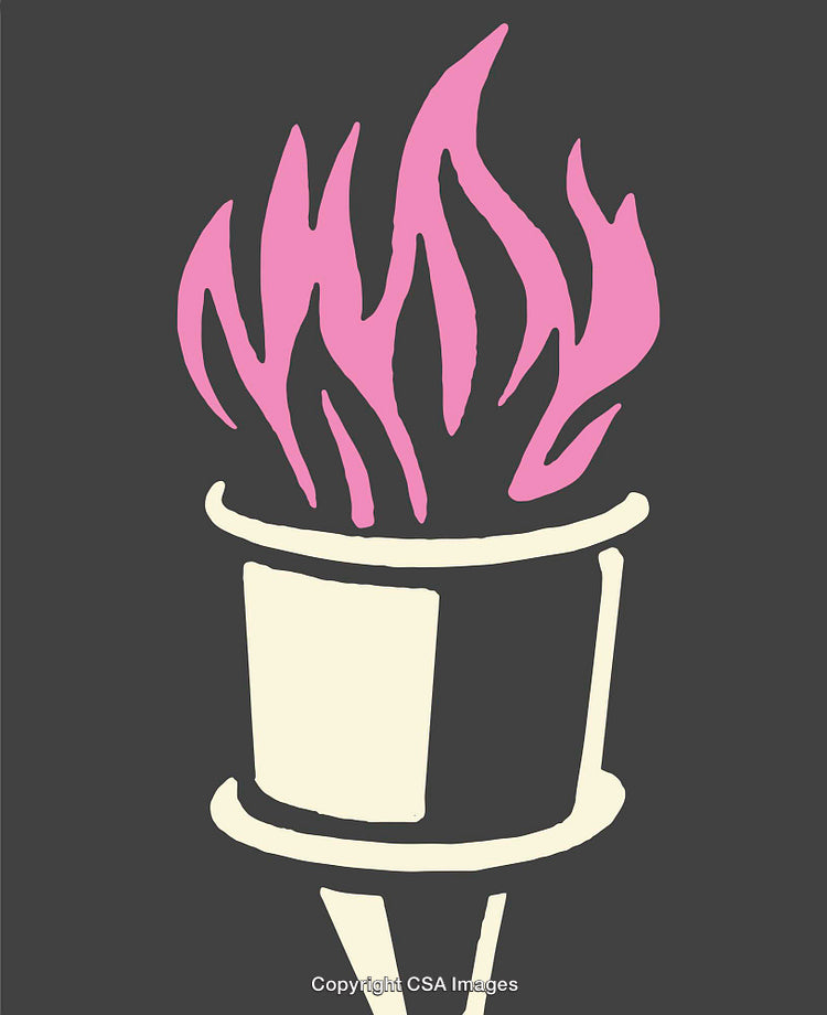 Colorful Line Art Illustration of a Torch With Pink Flames