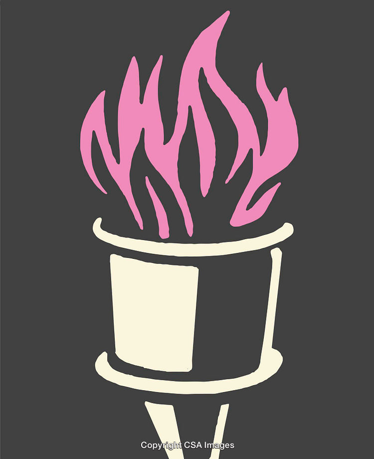 Colorful Line Art Illustration of a Torch With Pink Flames