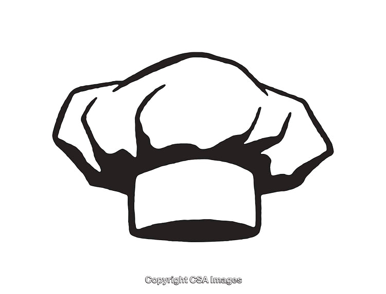 Black and White Illustration of a Chef's Hat in Line Art Style
