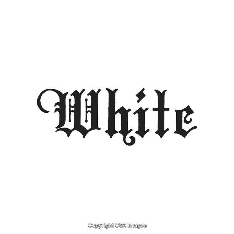Gothic Style Black Typography Design Featuring The Word White on White Background