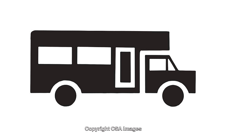 Black and White Bus Icon with Minimalist Design Elements