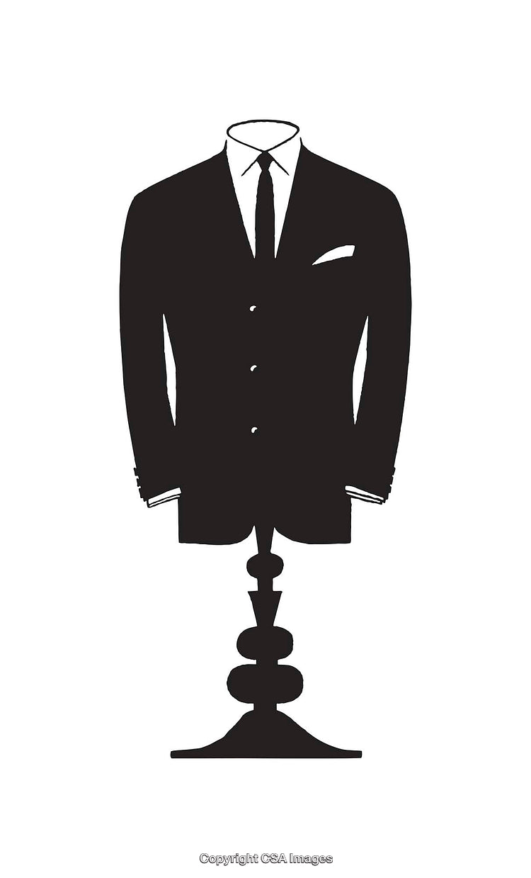 Stylized Black and White Line Art of a Formal Suit on a Stand