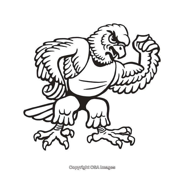 Strong Falcon Mascot in Black and White Line Artwork