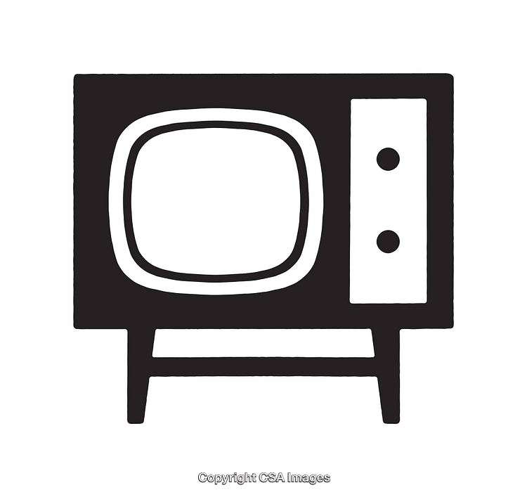 Retro Black and White Line Art Illustration of Vintage Television
