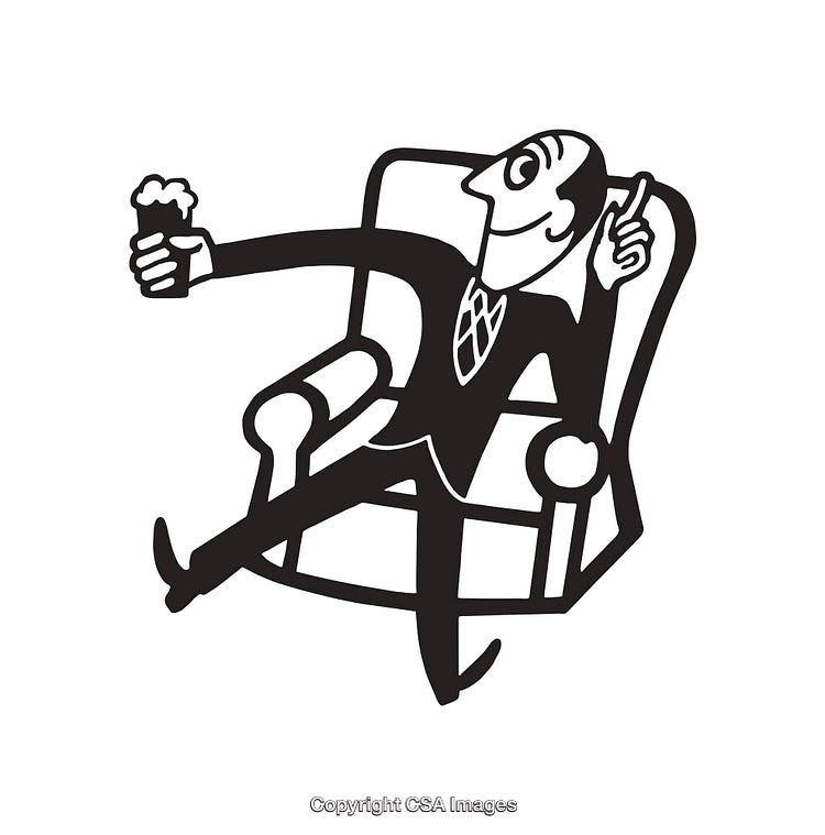 Retro Illustration of Man Relaxing in Chair with a Drink in Hand