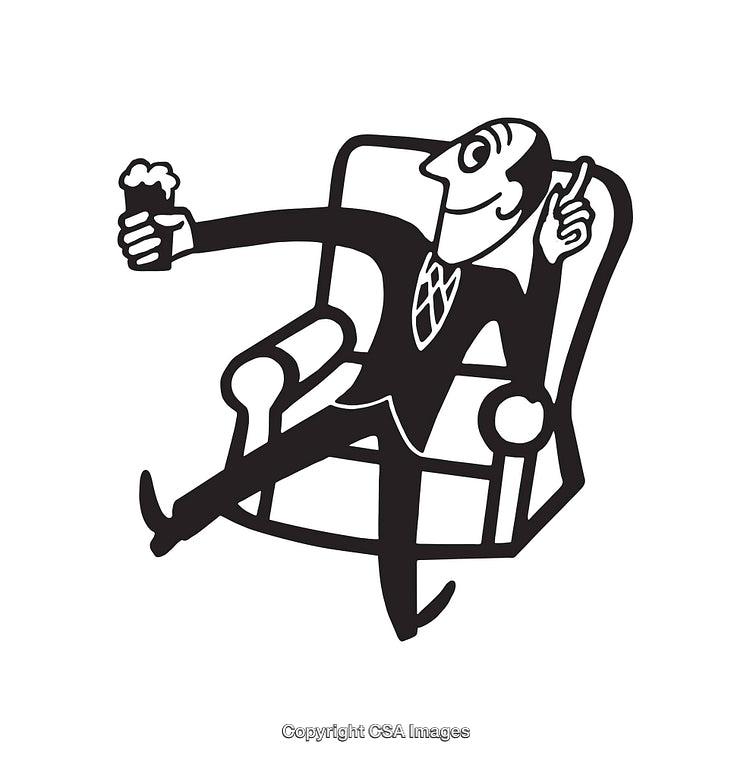 Retro Illustration of Man Relaxing in Chair with a Drink in Hand