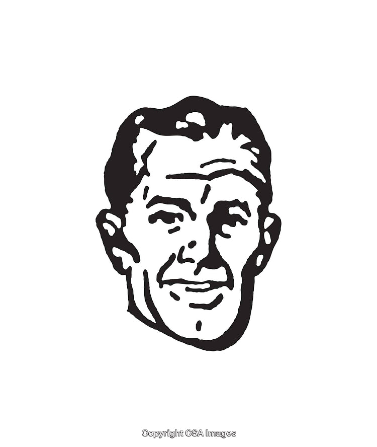 Retro Black and White Line Drawing of a Smiling Man's Face