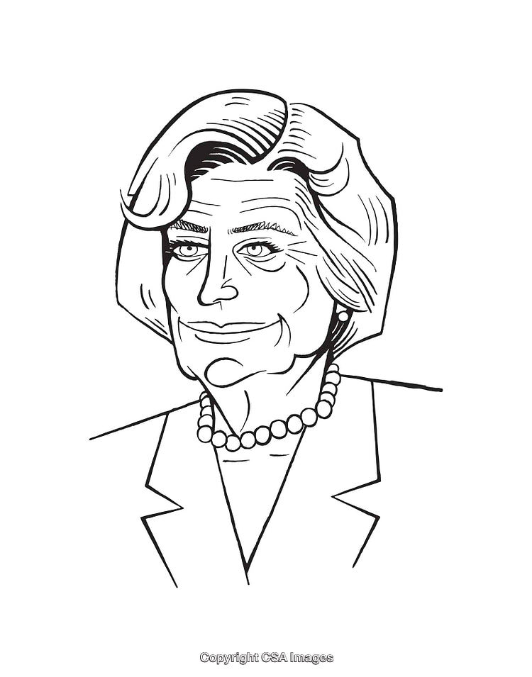 Black and White Line Art Illustration of a Professional Woman in Elegant Attire