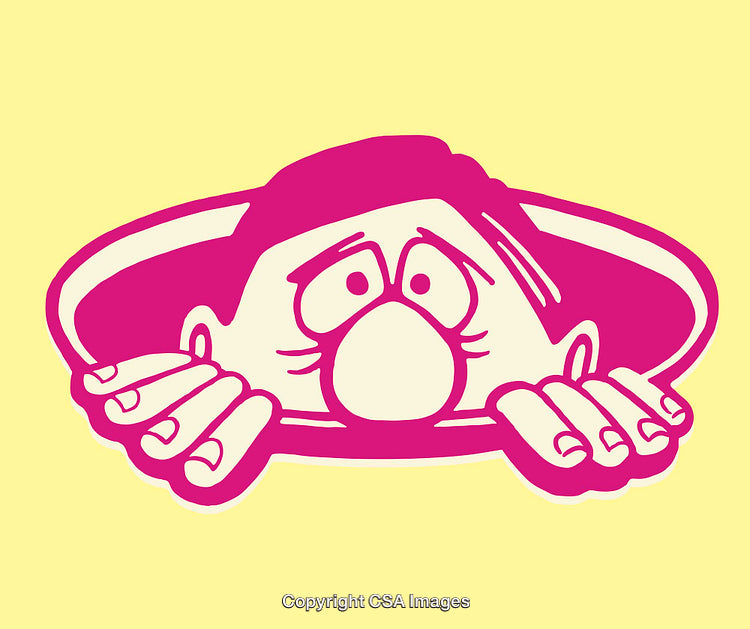 Cartoon Character Peeking Through a Hole in Colorful Line Art Illustration