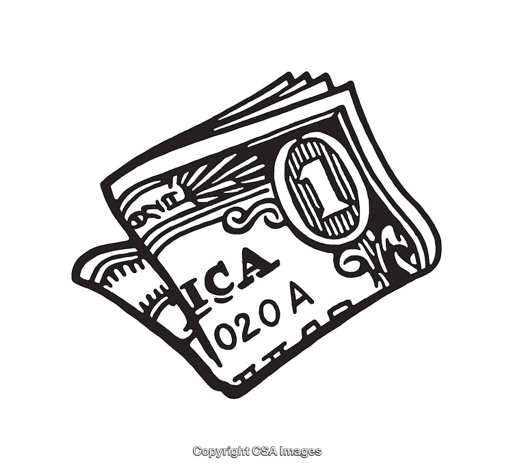 Black and White Line Art of Folded Banknotes Illustration