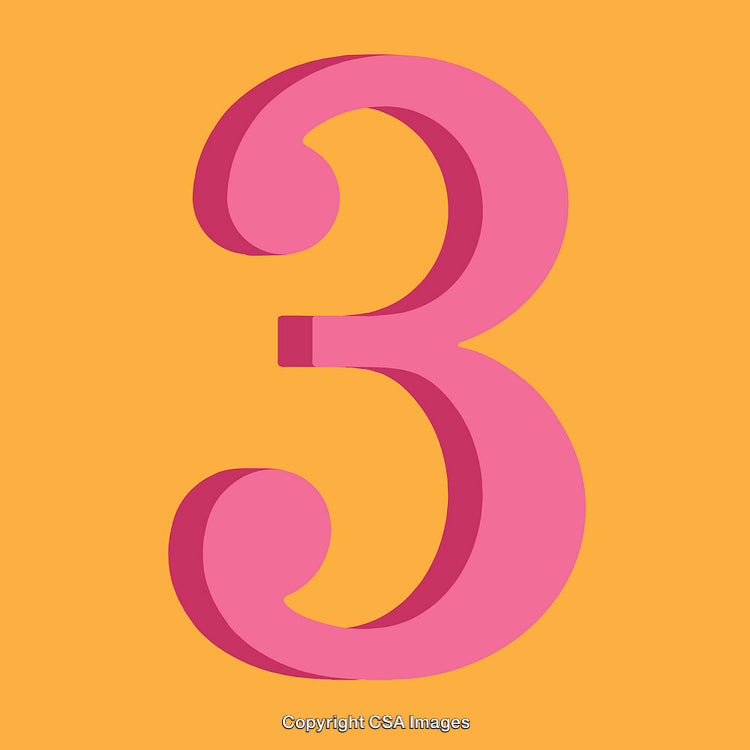 Bold Pink Number Three on a Bold Yellow Background