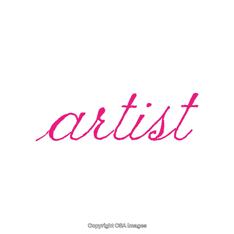 Pink Handwriting Style Text Depicting the Word Artist on White Background