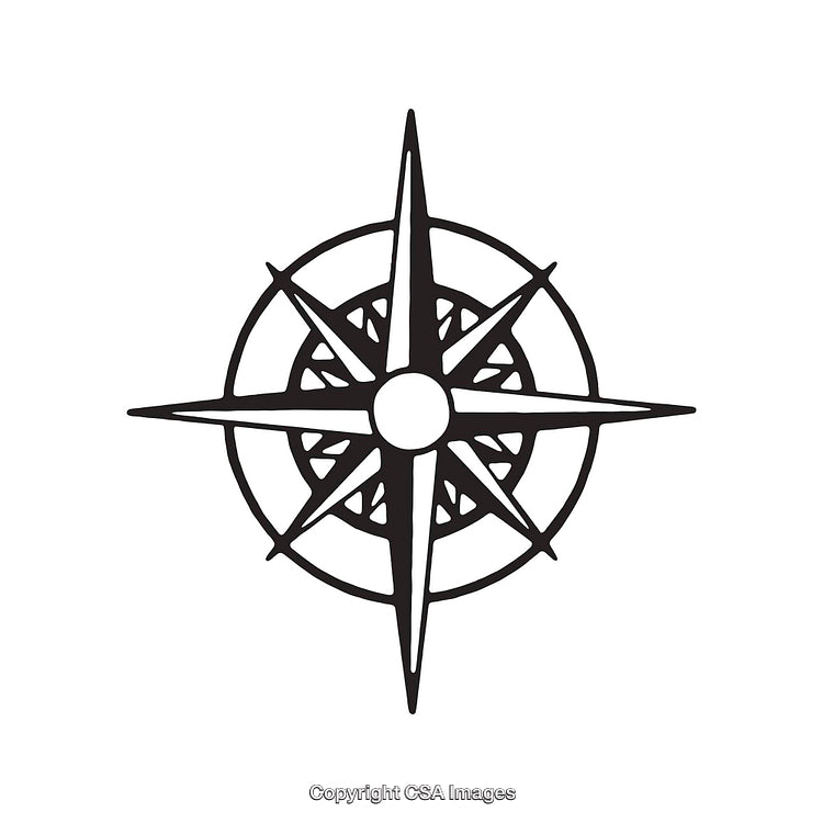 Black and White Compass Icon Design with Detailed Intricate Lines and Features