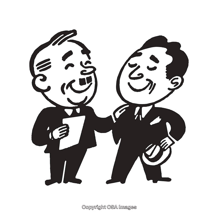 Retro Illustration of Two Businessmen Meeting and Greeting Each Other