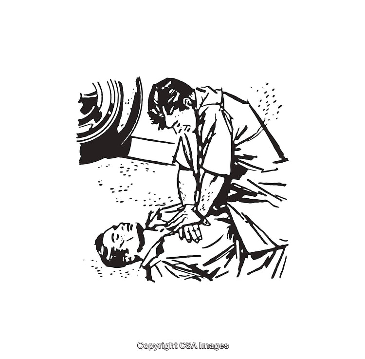 Black And White Line Art of Emergency CPR Assistance Scene