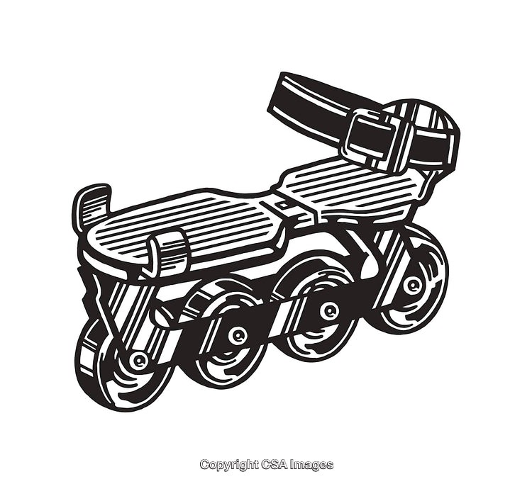 Black and White Line Art Illustration of a Vintage Inline Skate