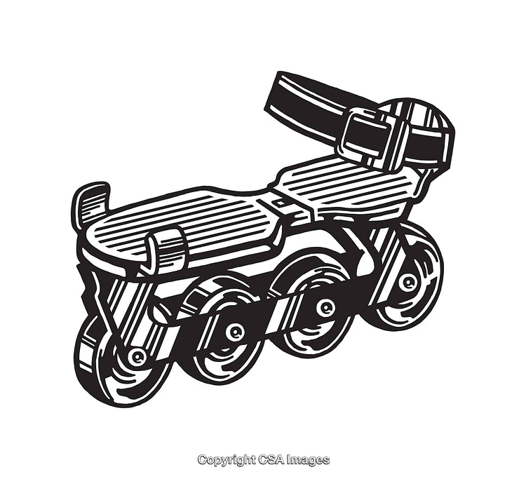 Black and White Line Art Illustration of a Vintage Inline Skate