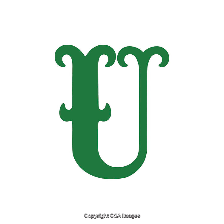 Decorative Green Gothic Styled Letter U Isolated on White Background
