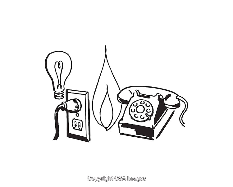 Black and White Line Illustration of Vintage Objects and Everyday Items