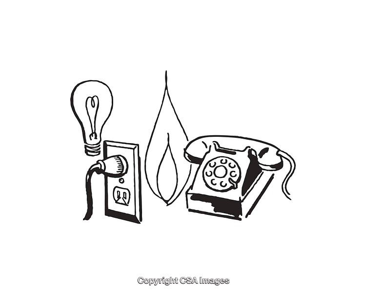 Black and White Line Illustration of Vintage Objects and Everyday Items