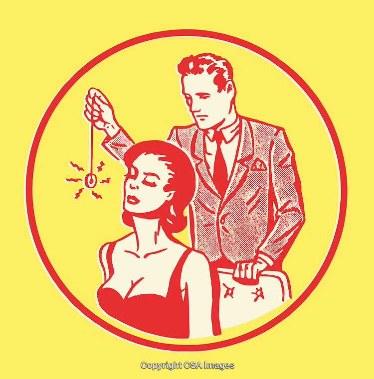 Retro Line Art Illustration of Hypnotism in Action