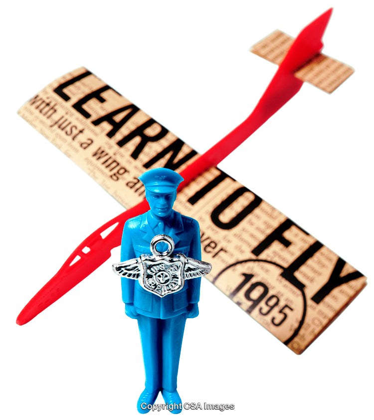 Plastic Pilot Figurine with Vintage Soaring Plane and Air Wings Symbol