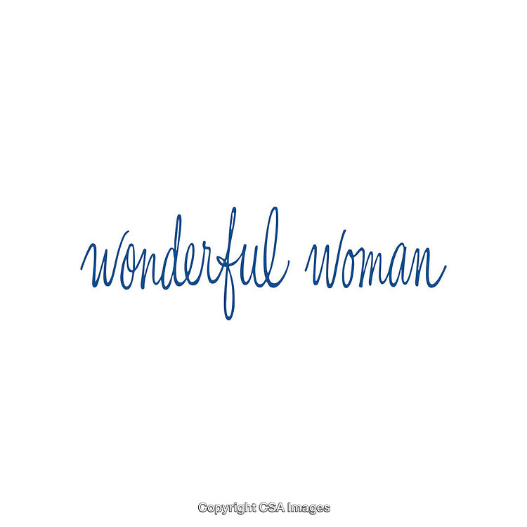 Blue Handwritten Wonderful Woman Text on White Background