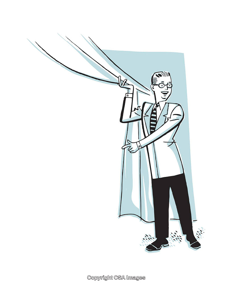 Cartoon Illustration of a Professional Man Unveiling a Scene