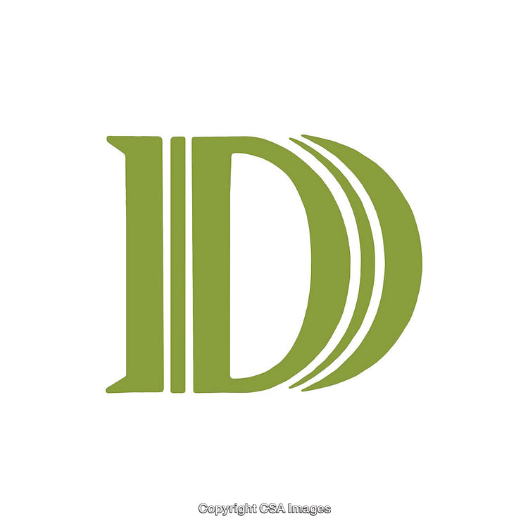 Stylized Green Letter D With Curvature Elements on White Background