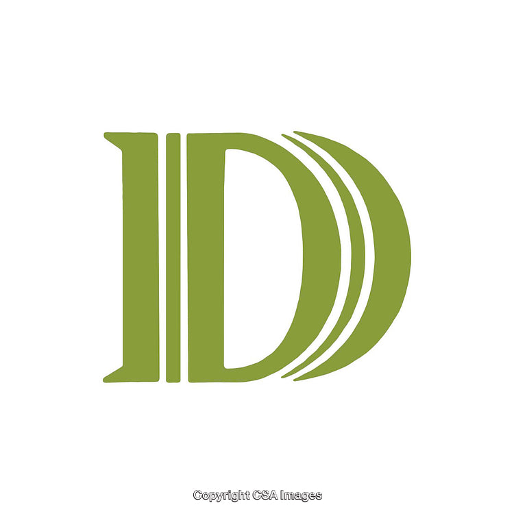 Stylized Green Letter D With Curvature Elements on White Background