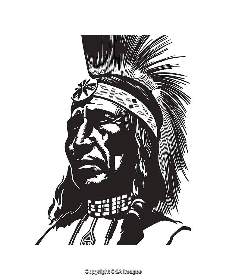 Detailed Black and White Line Art of a Traditional Figure