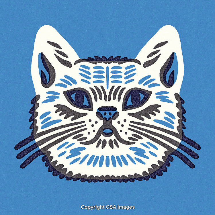 Abstract Cat Illustration Featuring Bold Lines and Blue Background Design
