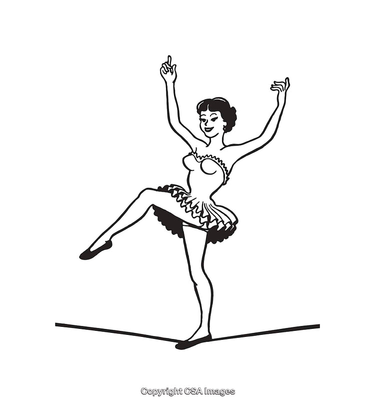 Black and White Line Art of a Woman On a Tightrope