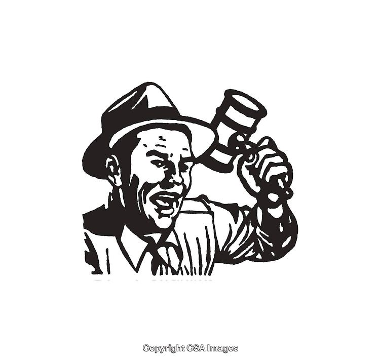 Vintage Style Black and White Auctioneer Illustration Line Art