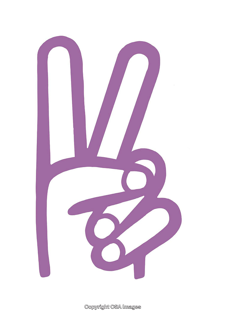 Purple Hand Gesture Icon Depicting Peace or Victory Symbol in Minimal Design