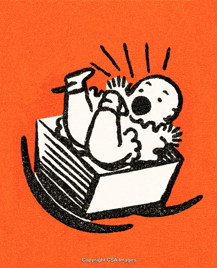 Playful Illustration of a Laughing Baby in Vibrant Colors on Orange Background
